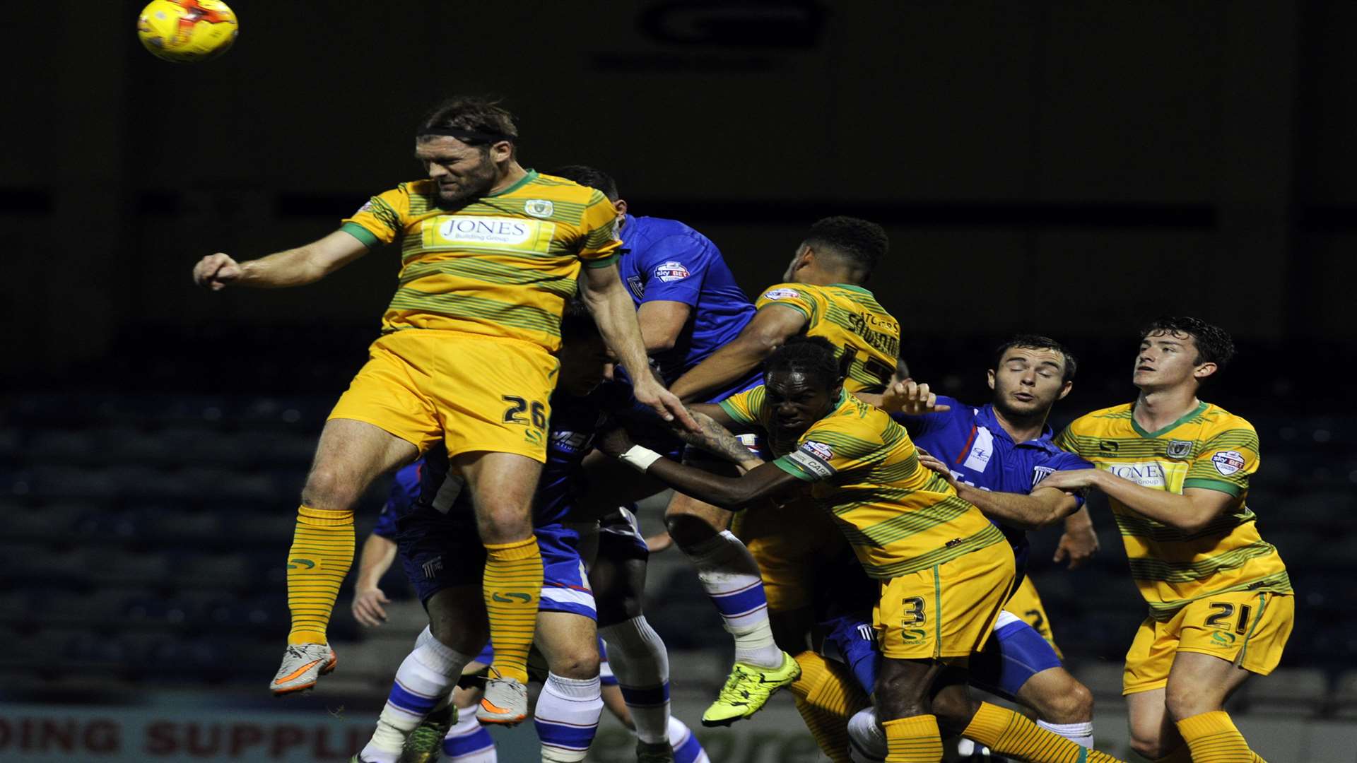 Alex Lacey (far right) in action for Yeovil against Gillingham Picture: Barry Goodwin