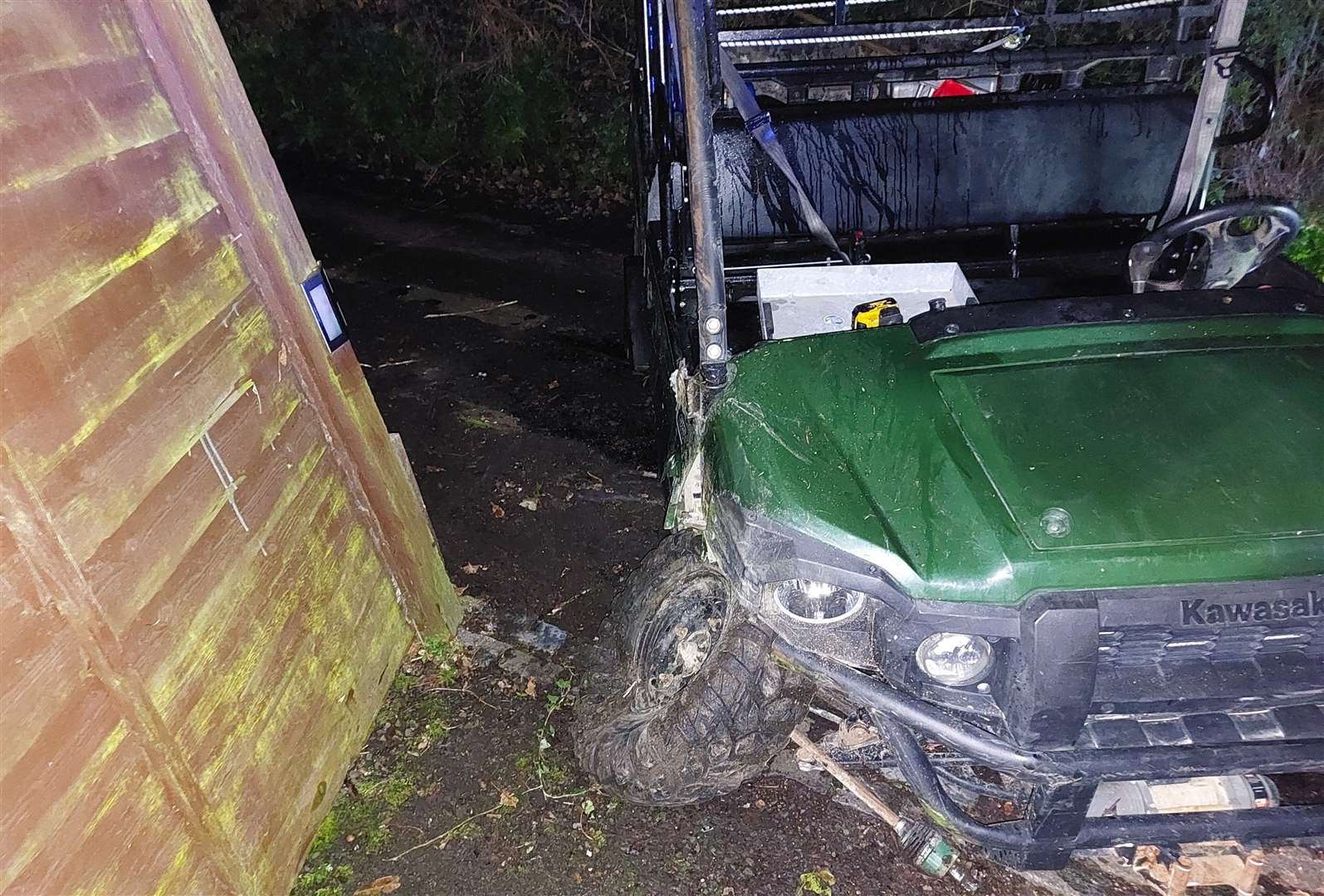 Police arrested a man on suspicion of drink driving after a green buggy crashed into a fence in Halstead. Picture: Kent Police