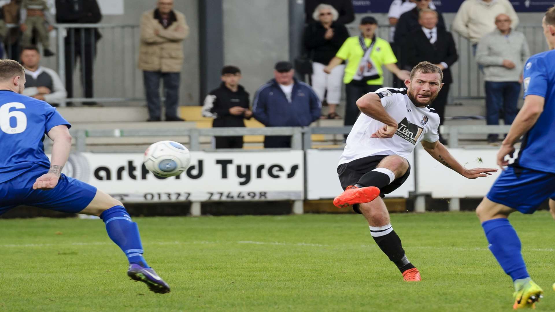 Ryan Hayes puts Dartford 3-0 up against Chippenham Picture: Andy Payton