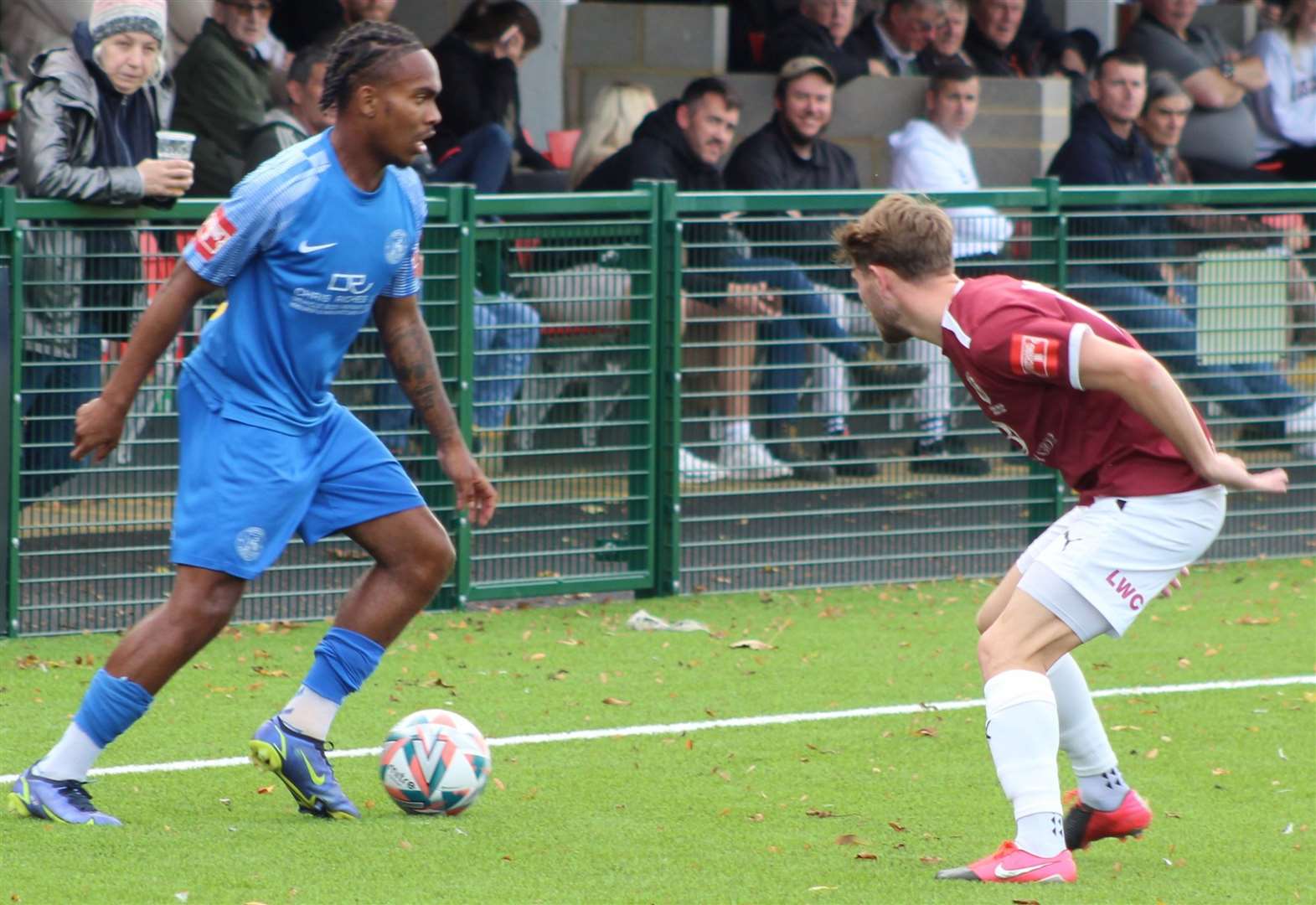 Herne Bay's Tushaun Tyreece-Walters on the ball in their Isthmian Premier 3-0 defeat to Hastings. Picture: Keith Davy