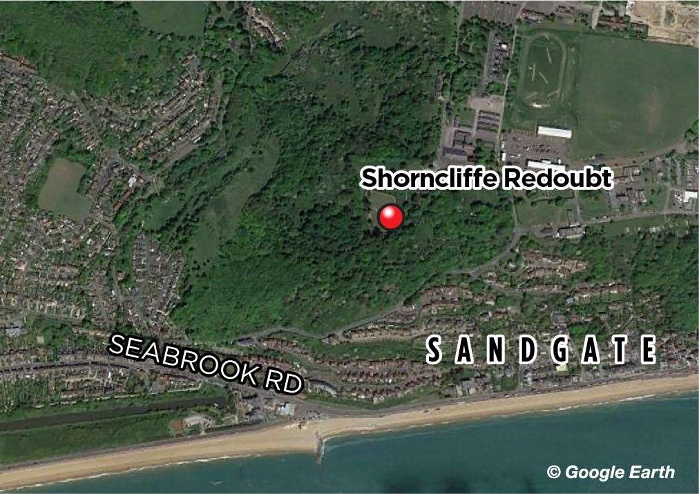 A map showing where Shorncliffe Redoubt is situated