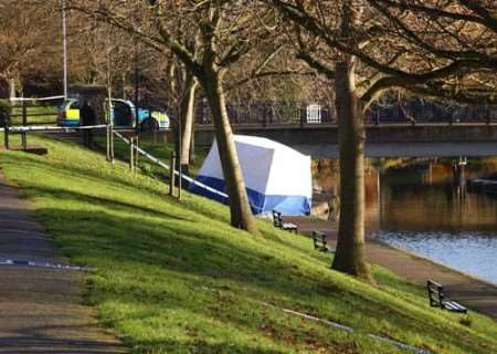 Police at the scene of Sunday's discovery. Picture: DAVE DOWNEY