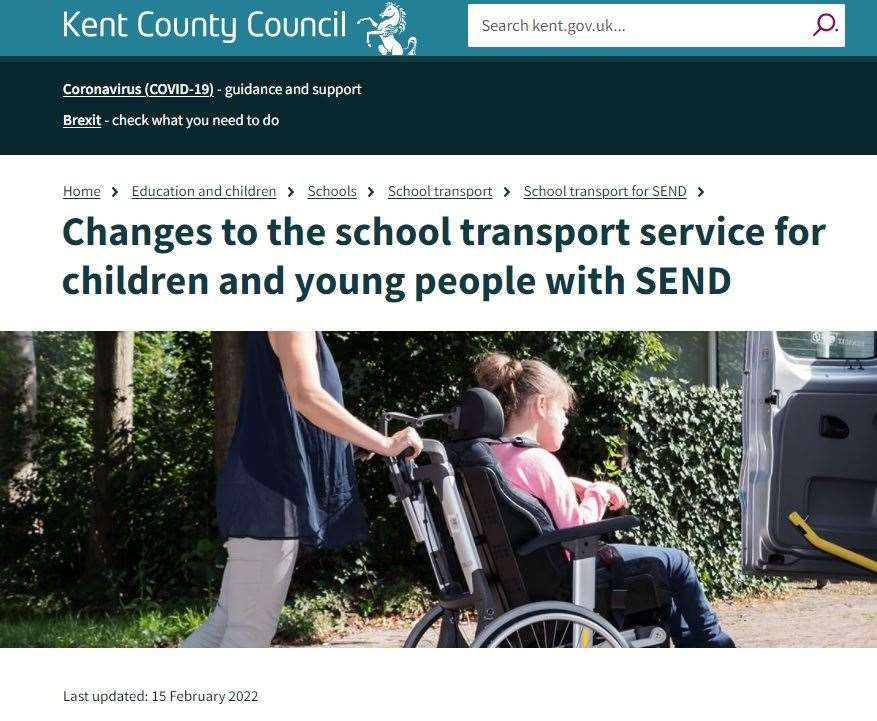 Latest update about school travel for pupils with special needs on the KCC website