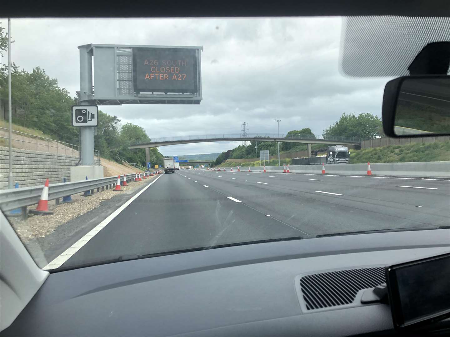 A passenger's view of the inside lane on the M20 after it was converted into a smart motorway