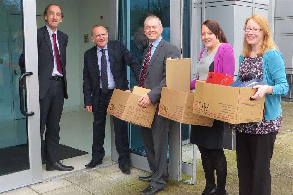Tenbury move in to DHS, from left, DSH partner Roy Coates, DSH partnership chairman Phil Wilson, Tenbury founder Philip Bramall and staff Claire Hughes and Katie Hackling