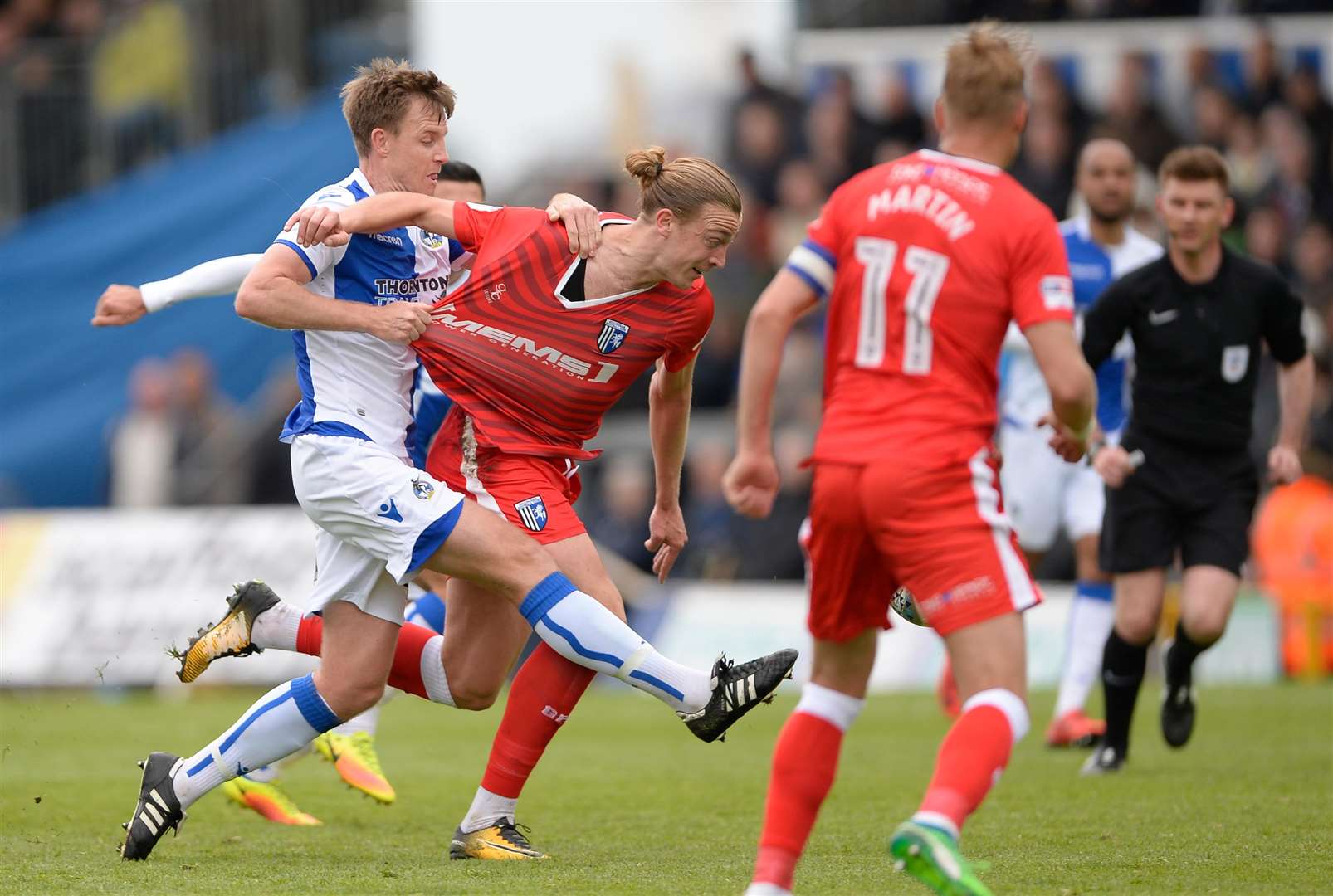 Gillingham's Tom Eaves under pressure Picture: Ady Kerry