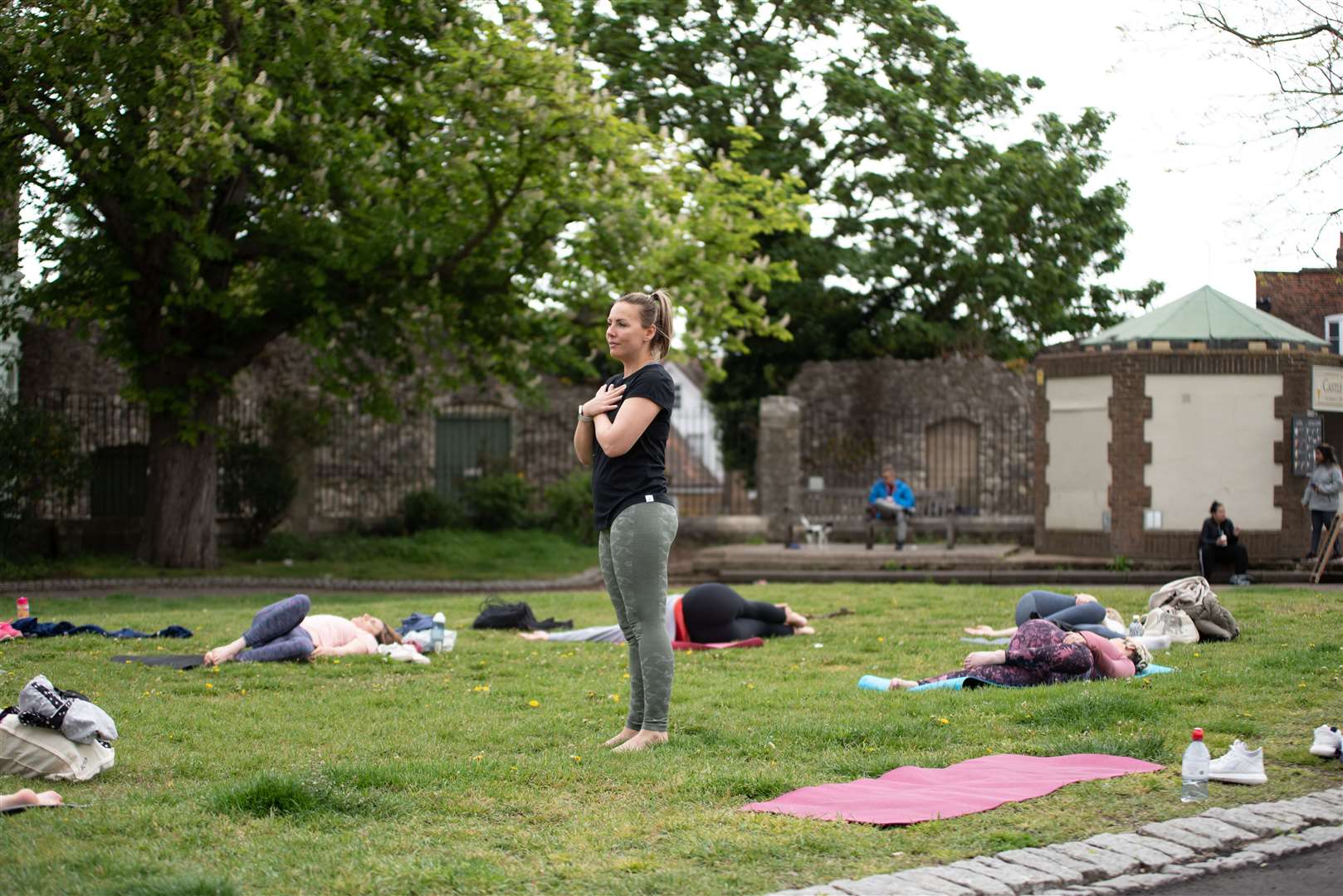 Yoga teacher Gemma Stower leads the yoga session