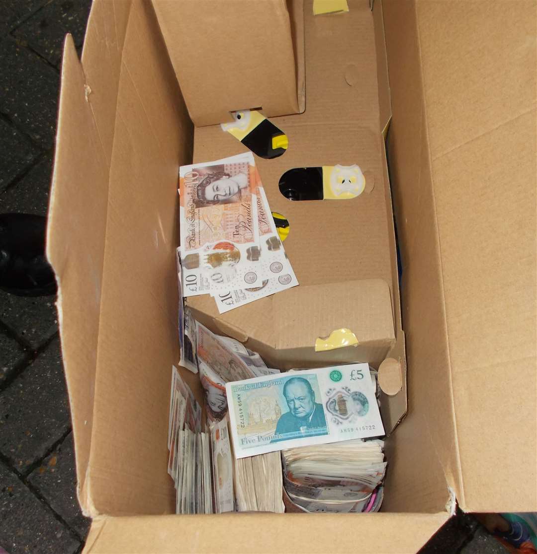 Banknotes loose in a cardboard box found in the car stopped at Folkestone. Picture: Border Force