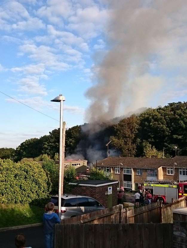 Four fire engines called to a large shed blaze in Spring Vale, Greenhithe