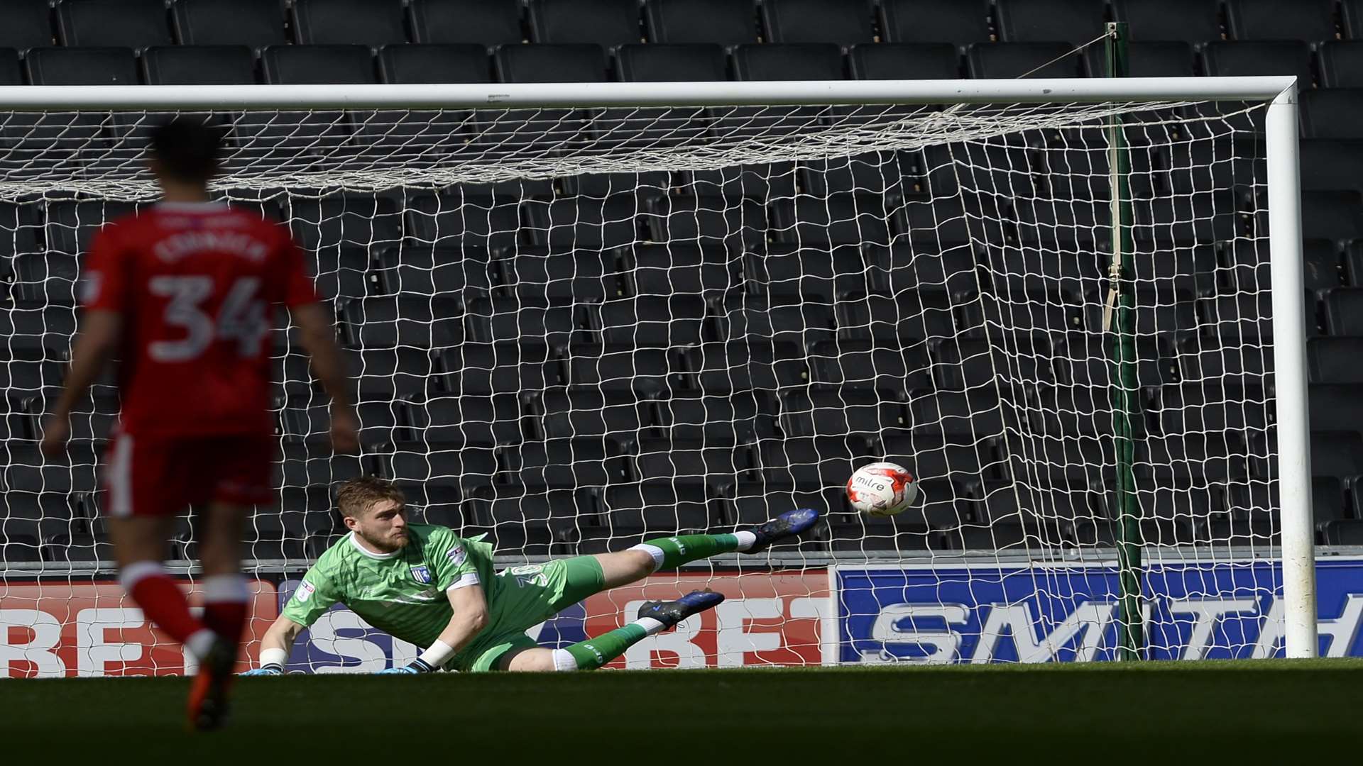 Tomas Holy makes a save against MK Dons Picture: Ady Kerry