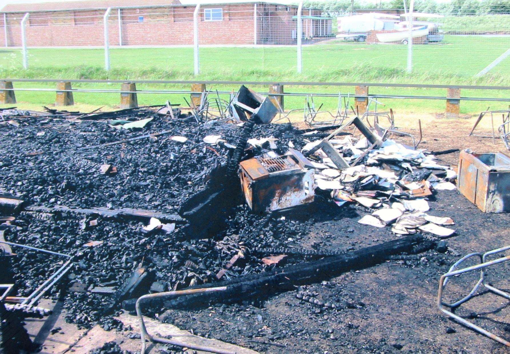 Charred ruins of the Sheppey Miniature Engineering and Model Society clubhouse at Barton's Point, Sheerness, after an arson attack in 1998 (3276458)