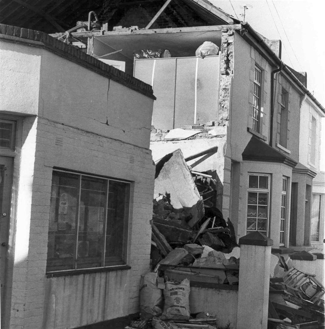 The storm peeled away a whole section of this house in Coulman Street Gillingham