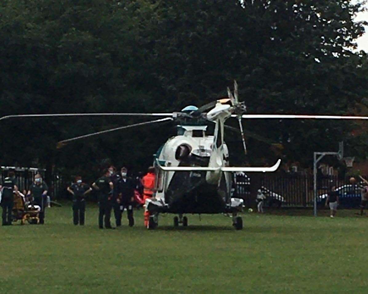 The air ambulance was called to Woodlands Park in Gravesend. Picture by George Daniels