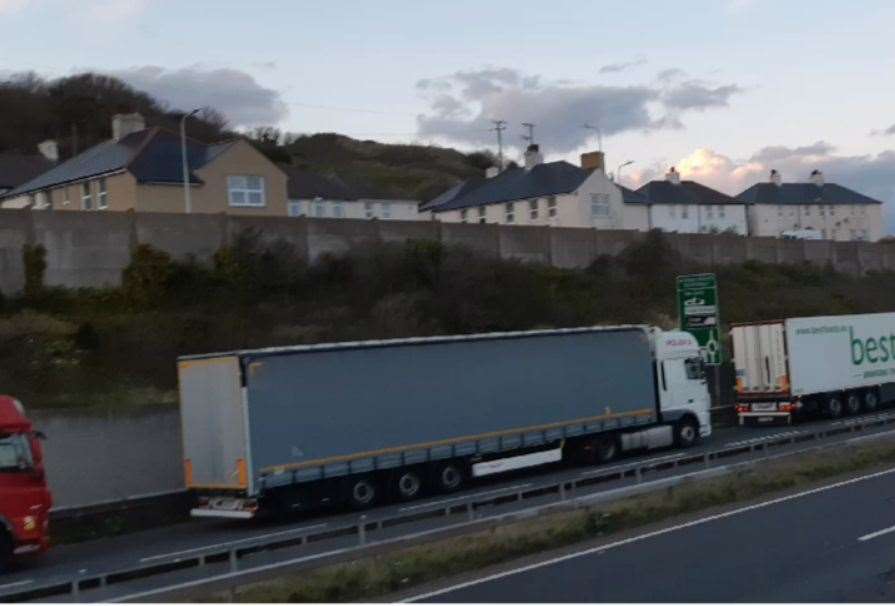 Dover TAP sees lorries queuing on the left hand lane of the A20, next to the Aycliffe estate