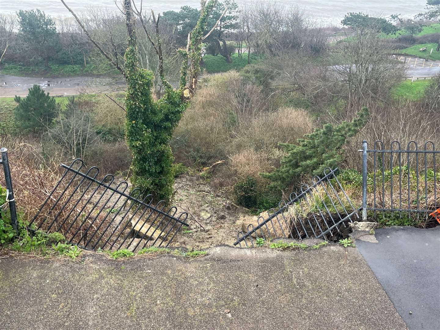 A landslide on January 24 damaged railings on Madeira Walk, along The Leas in Folkestone
