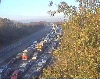 Traffic is being held in both directions on the approach to M25 junction 4 due to a police led incident. Picture: Kent County Council Highways