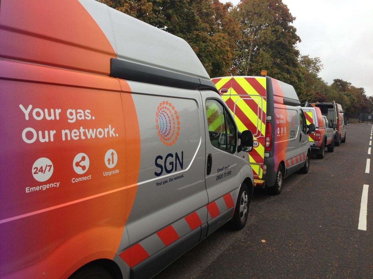 SGN are working to make the damaged gas pipe safe after they were called to the scene by the fire service. Stock image