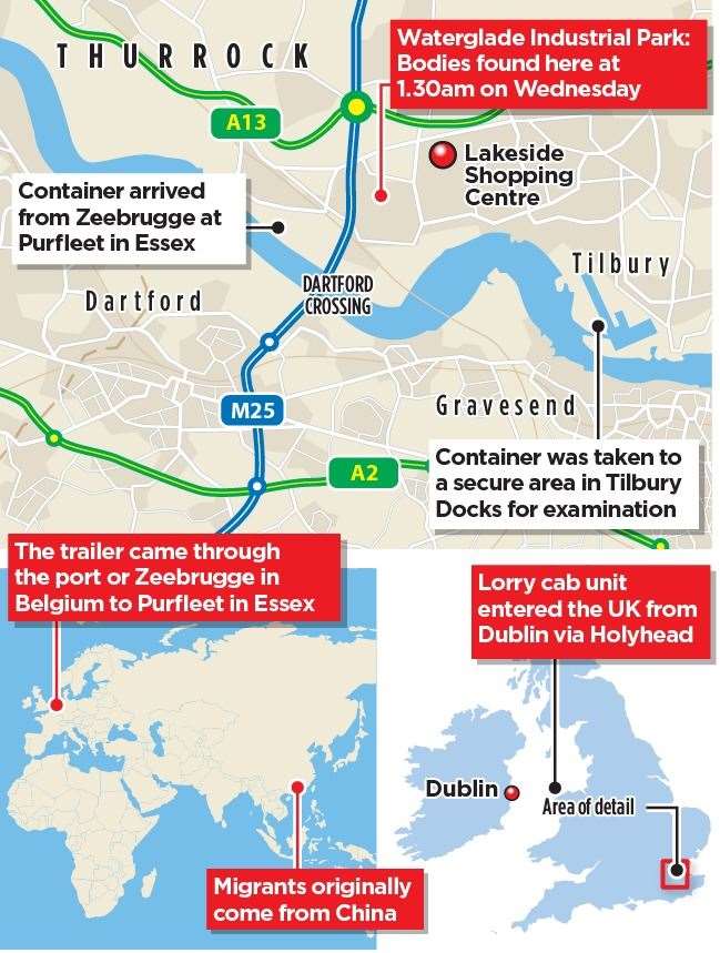 The route taken by the 39 Chinese migrants found dead in a lorry in Essex (22472125)