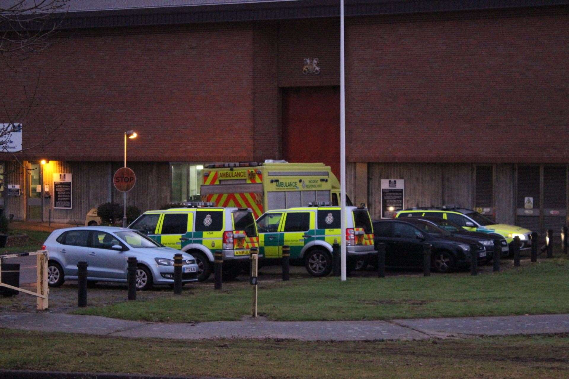 Ambulances on standby during a riot inside HMP Swaleside, Eastchurch, Sheppey. Picture: John Nurden