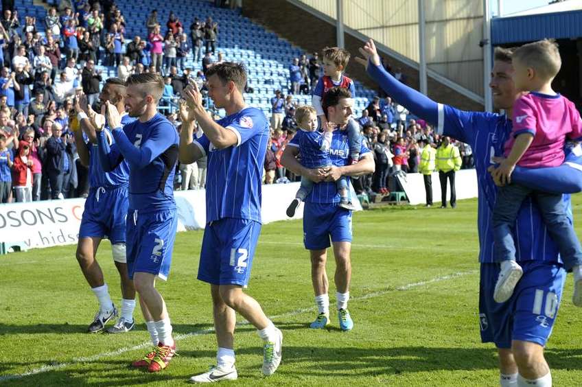 Gills players thank the fans for their support after the final whistle against Shrewsbury. Picture: Barry Goodwin
