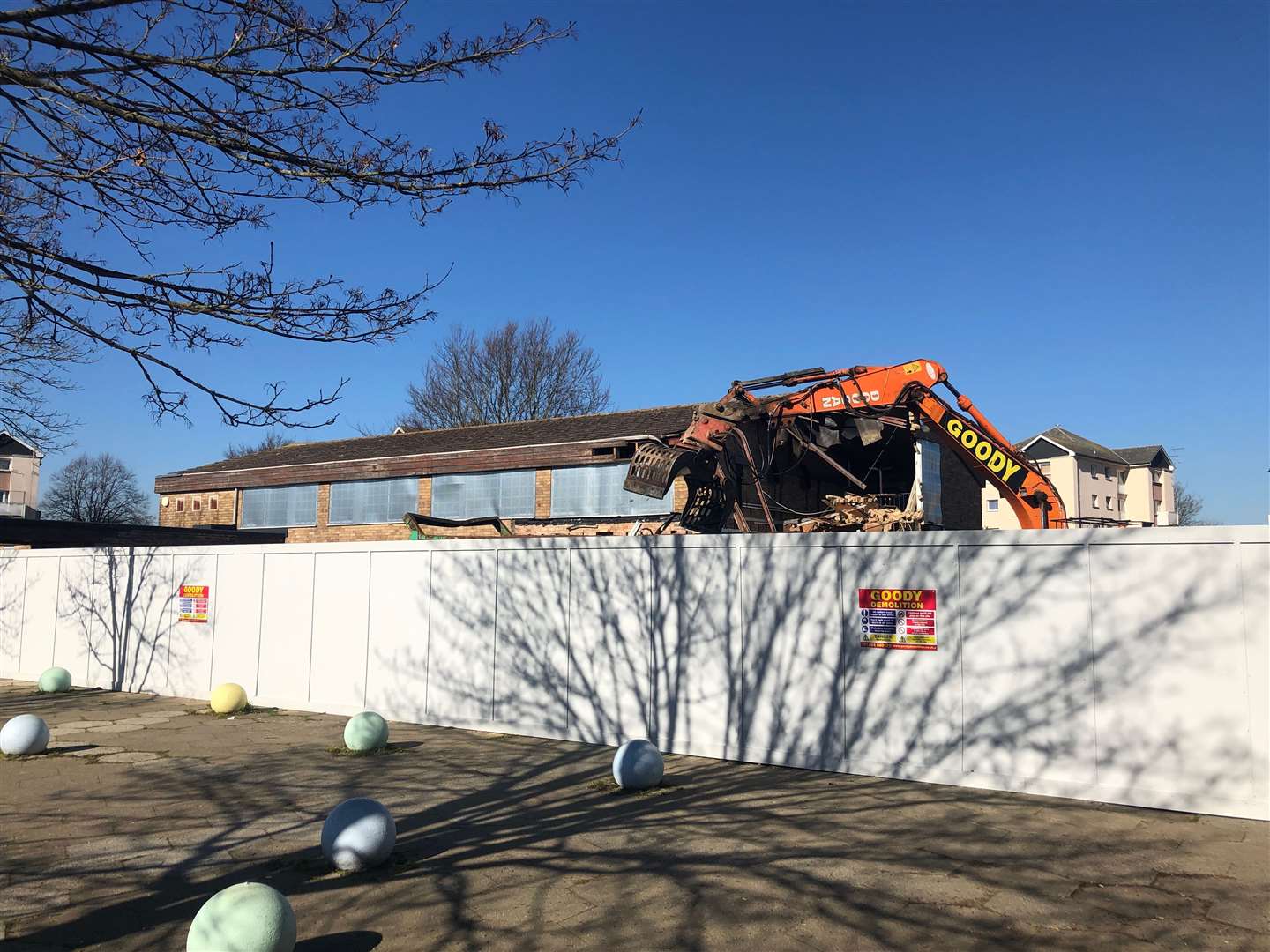 The Bockhanger Community Centre during March 2019 in its early stages of demolition. (8004892)