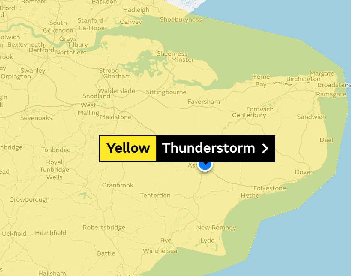 A yellow weather warning has been issued across Kent. Picture: The Met Office