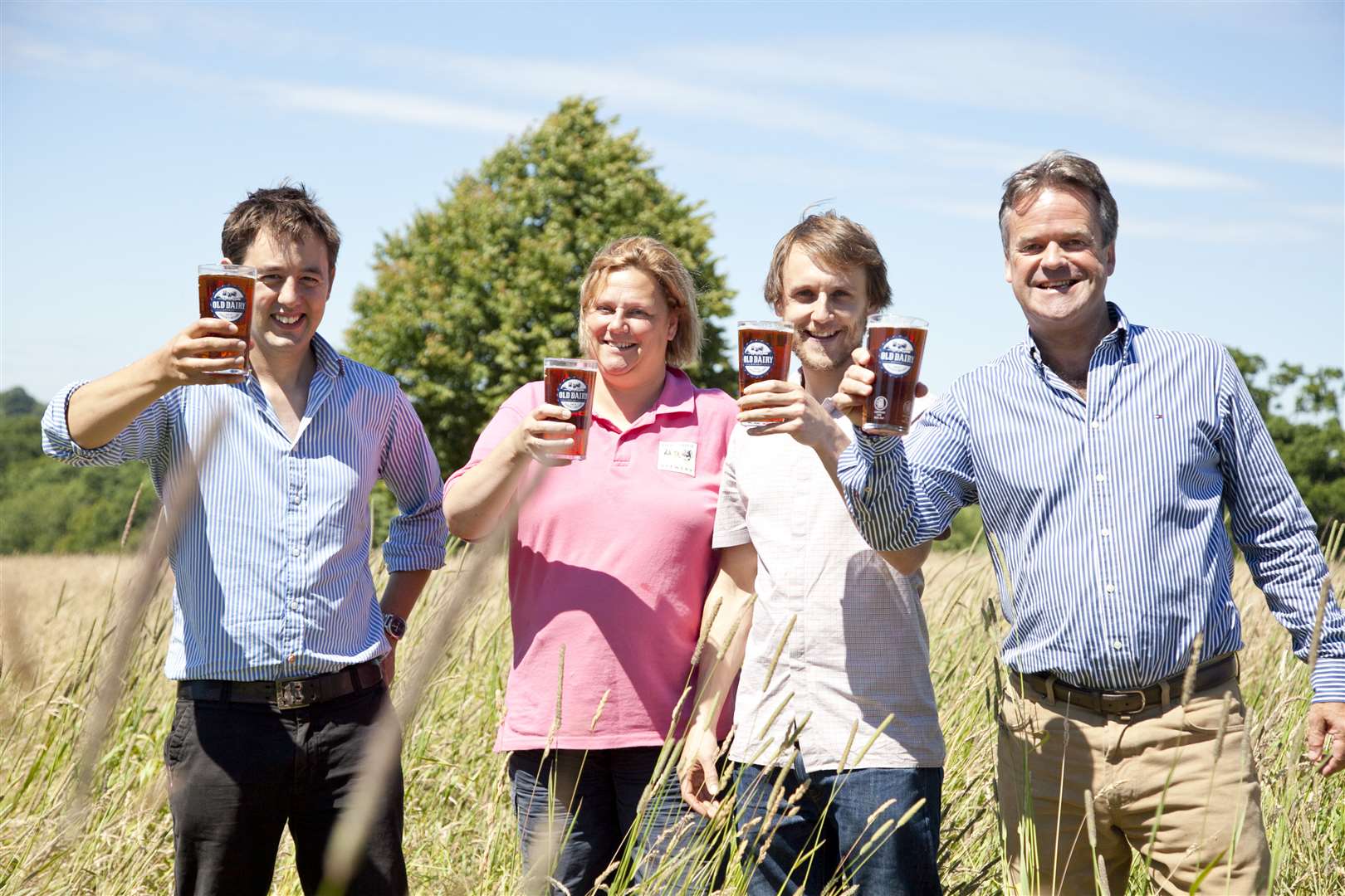 Old Dairy Brewery staff celebrate the move to Tenterden, left to right, sales manager Ed Taylor, company secretary Anna McDermott, head brewer Will Neame and managing director John Roberts