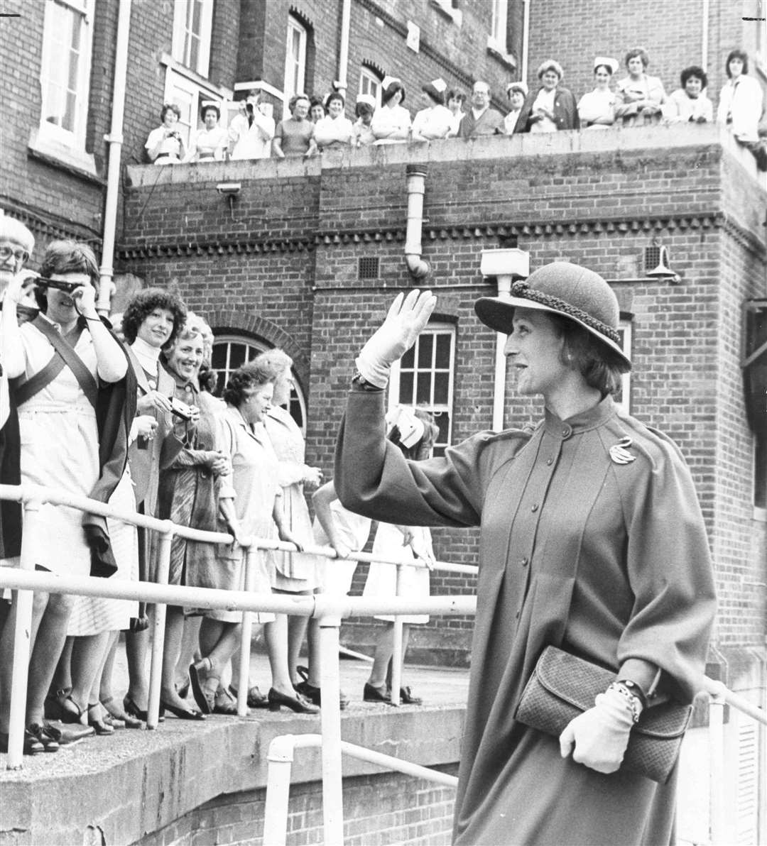 May 1978: A smiling Princess Alexandra waved to staff as she visited St Bartholomew's Hospital, Rochester
