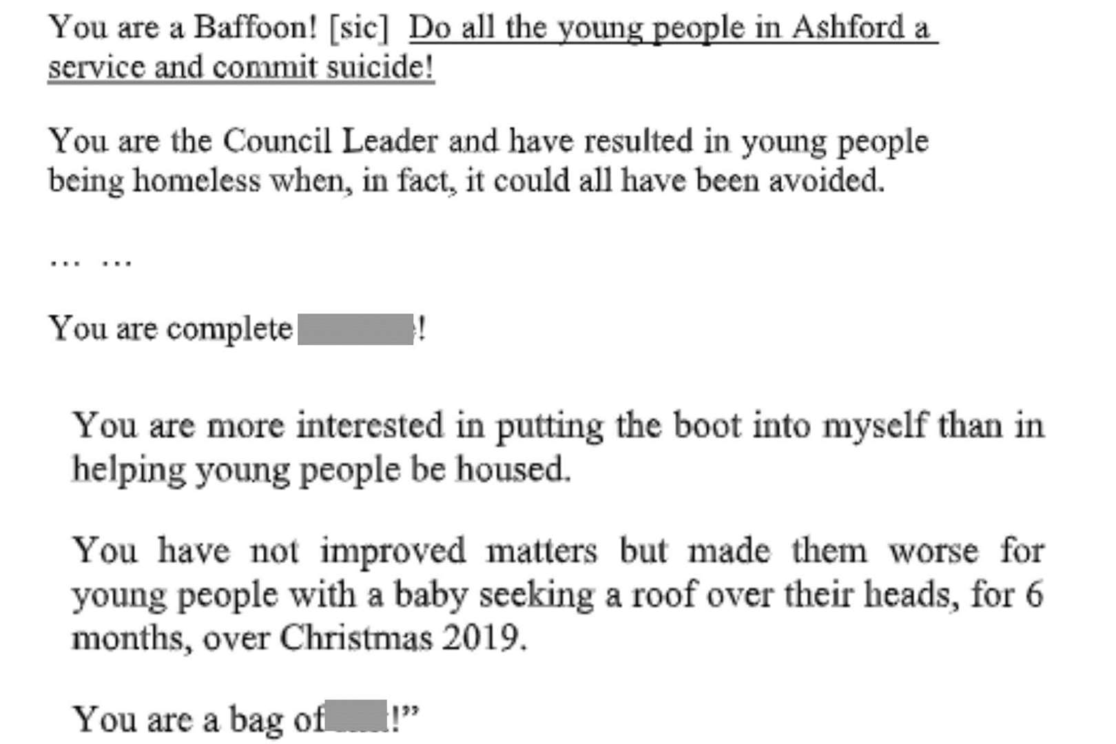 Excerpts from a letter Mr Wilson wrote to Cllr Clarkson's home address
