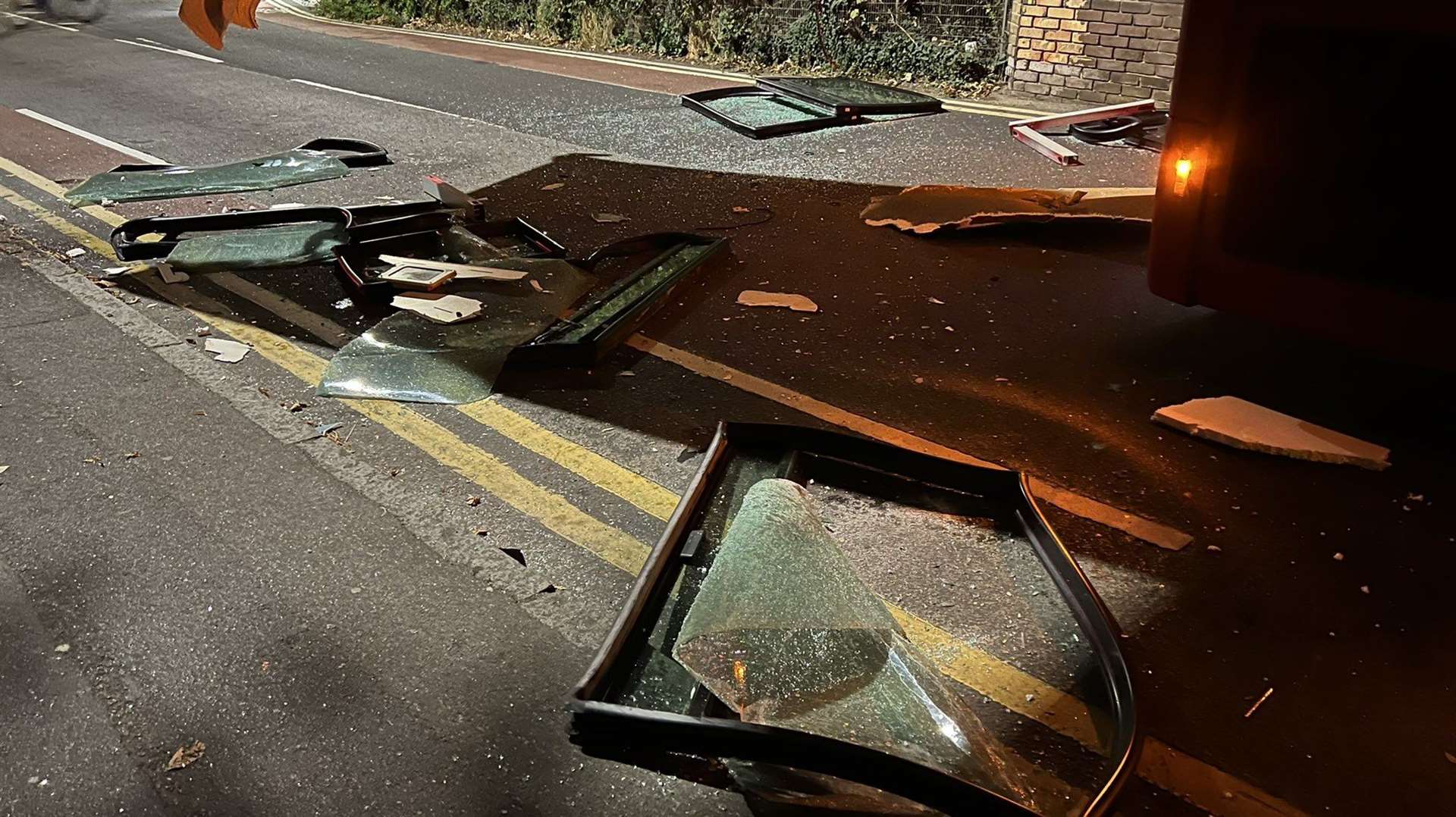 Debris from the collision was left scattered on the floor in Dartford. Picture: @chrispiela/Twitter