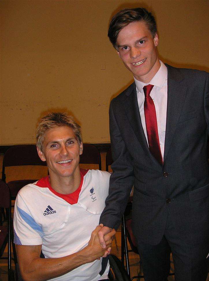 Paralympian Steve Brown with head boy Timothy Westby