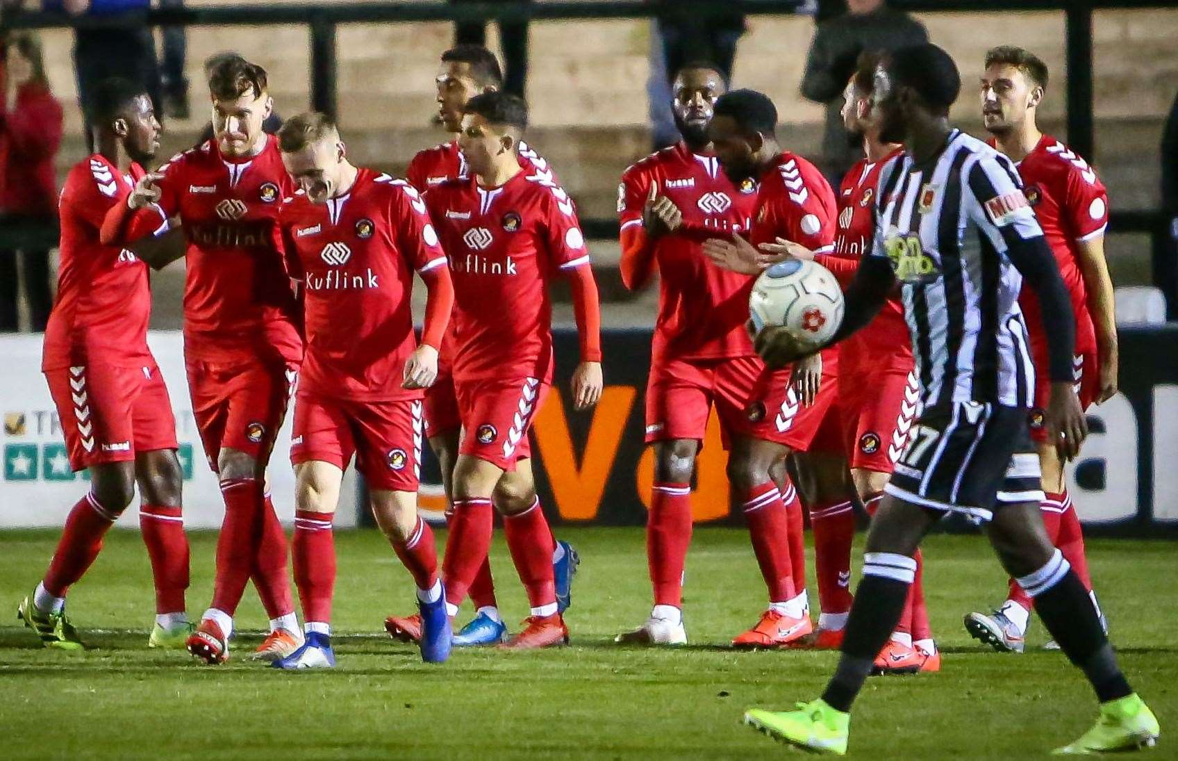 Fleet celebrate one of their four goals on Tuesday night. Picture: Stefan Willoughby