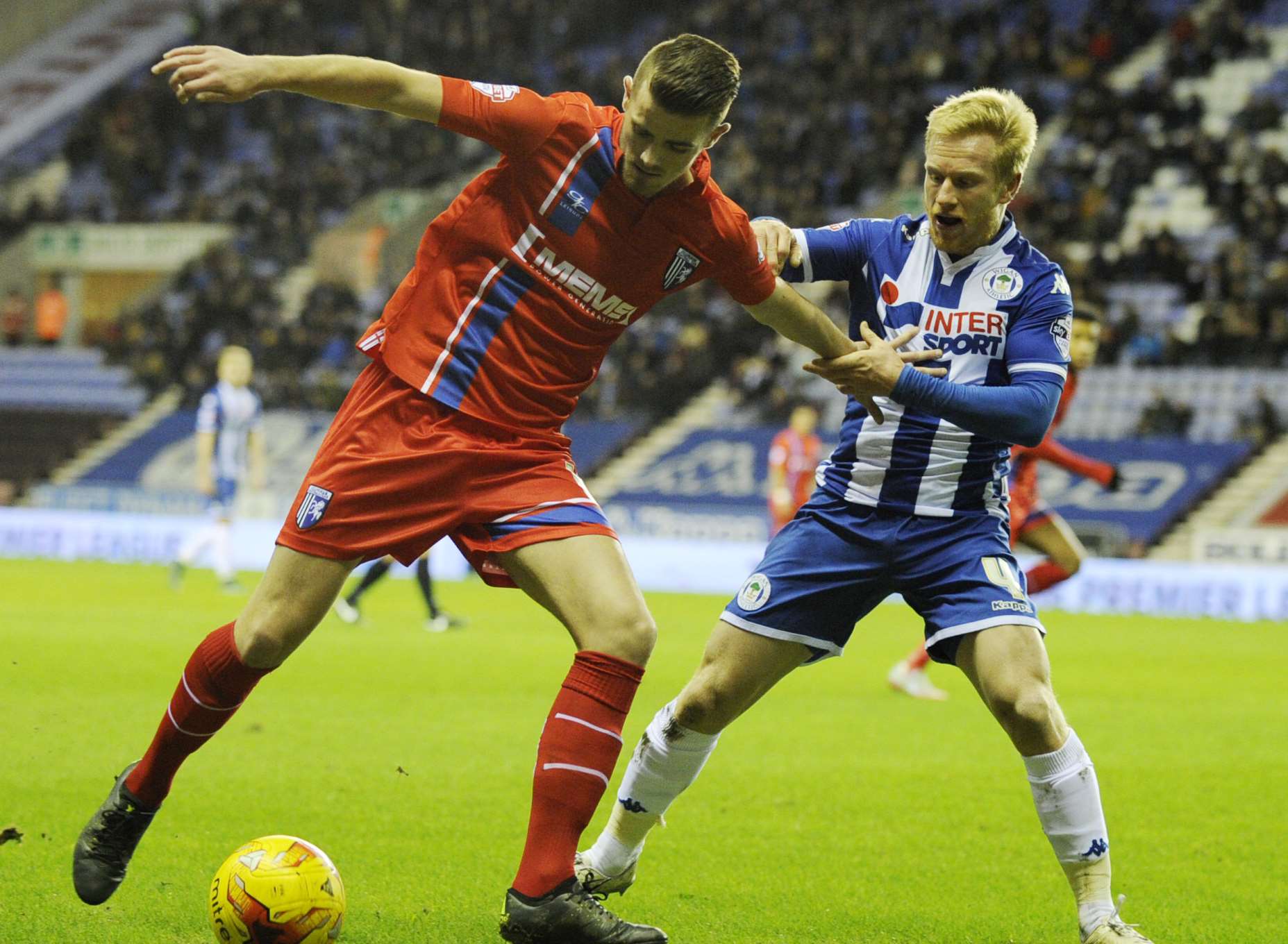 Rory Donnelly battles for the ball at Wigan Picture: Barry Goodwin