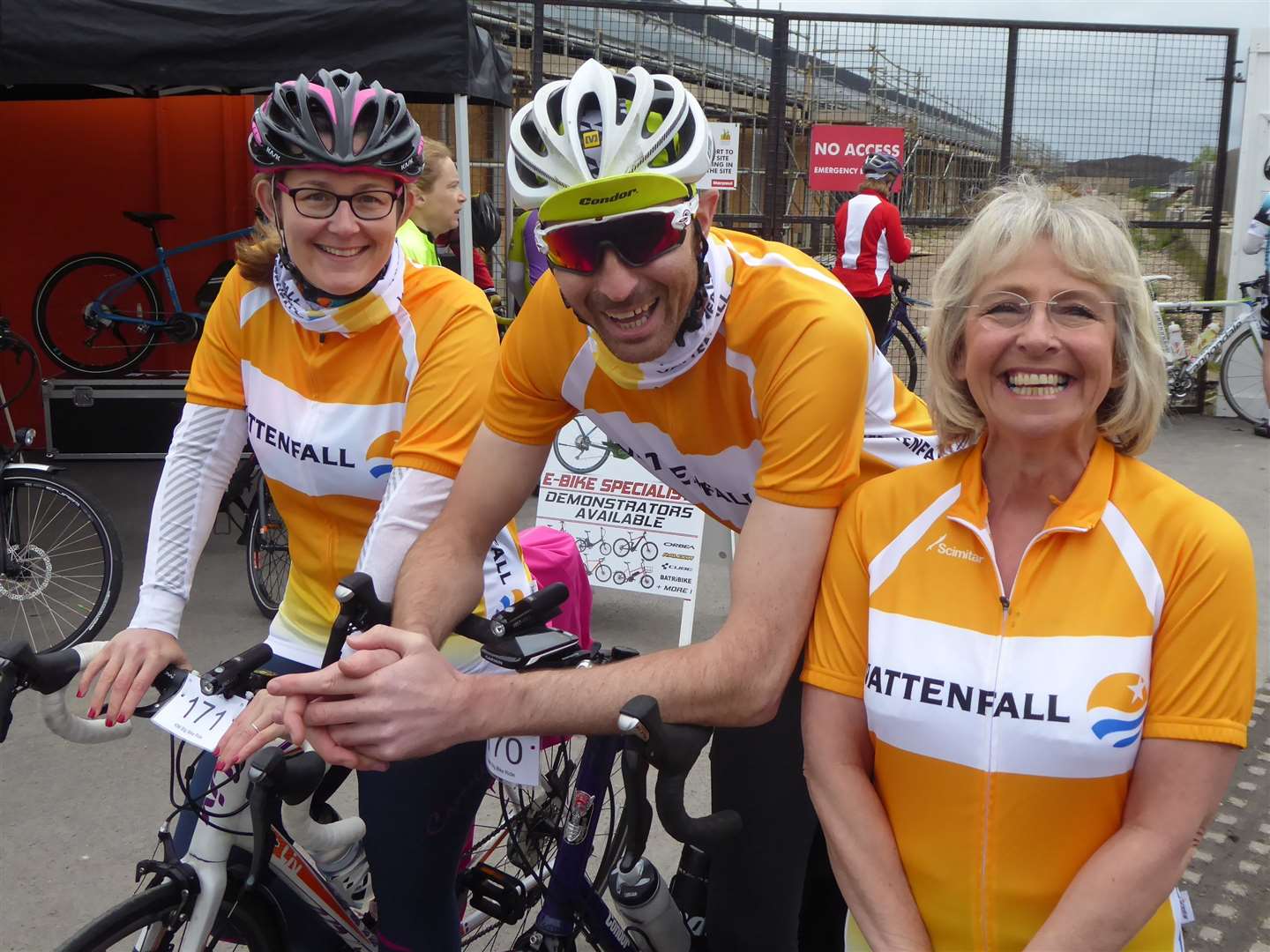 Melanie Rogers of Vattenfall, right, at last year's KM Big Bike Ride with colleague Ross Beattie and his partner Emma.