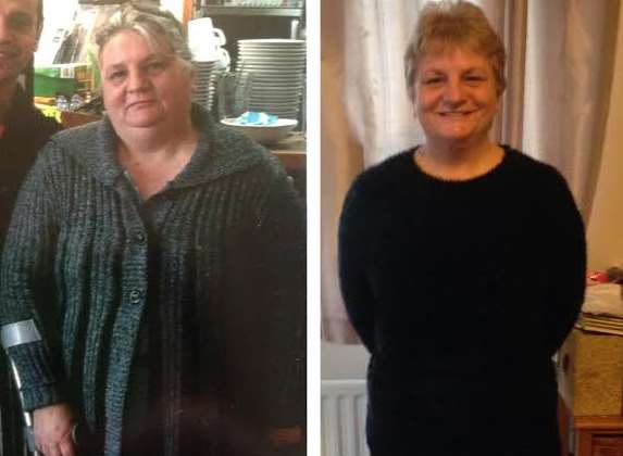 Kim Reed, before and after she lost five stone