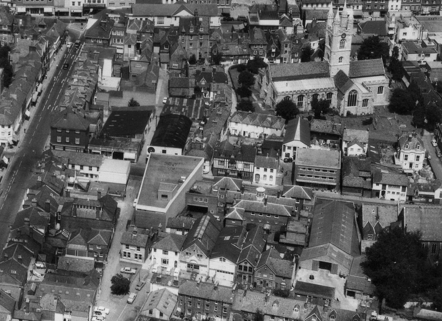 An aerial picture of Ashford town centre in 1966, with the old police station in Tufton Street, opposite The Swan. Picture: Steve Salter