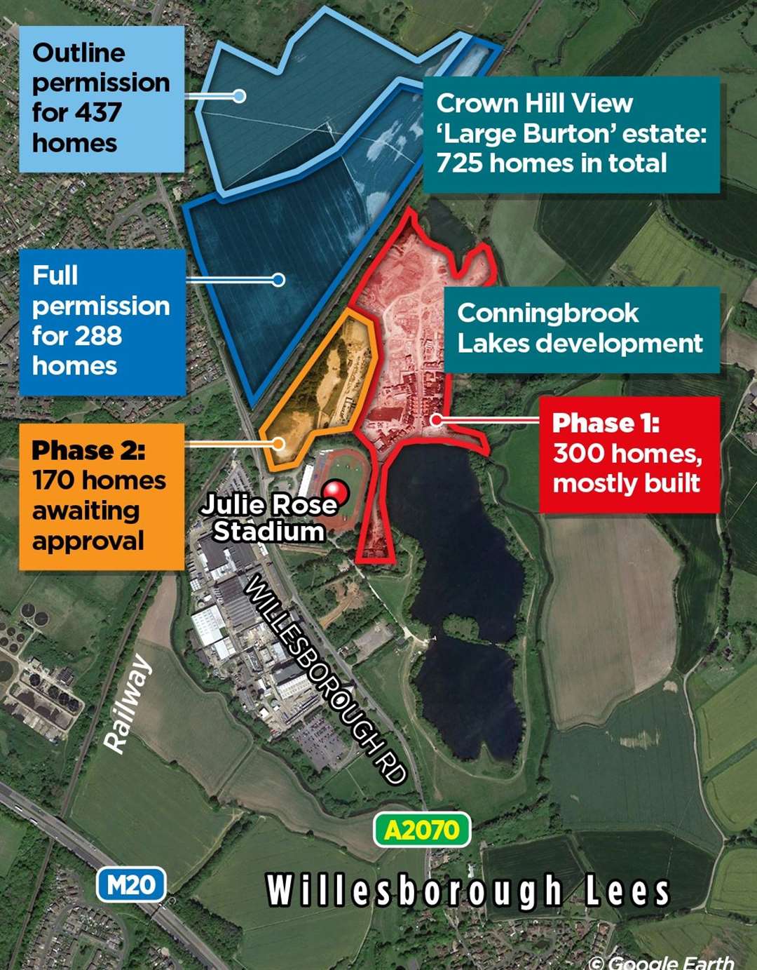 The 170 new homes would sit between the ‘Large Burton’ development and phase one of Conningbrook Lakes