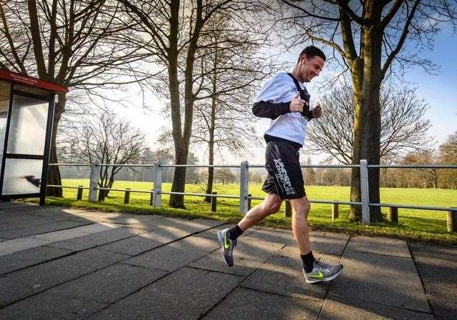 Every day throughout February Marc ran an extra mile meaning by the end of the month he had completed 406 miles. Picture: Marc Petters
