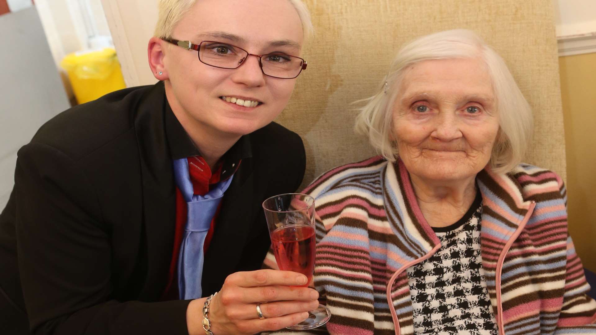 Jo Kula, manager, with Caroline Brown, 78, at the party. Picture: John Westhrop