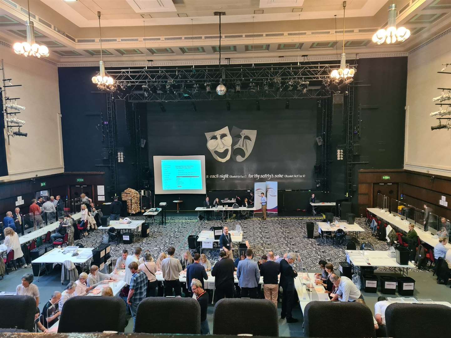 Votes for the 2022 TWBC elections are being counted in the Assembly Hall Theatre, Tunbridge Wells
