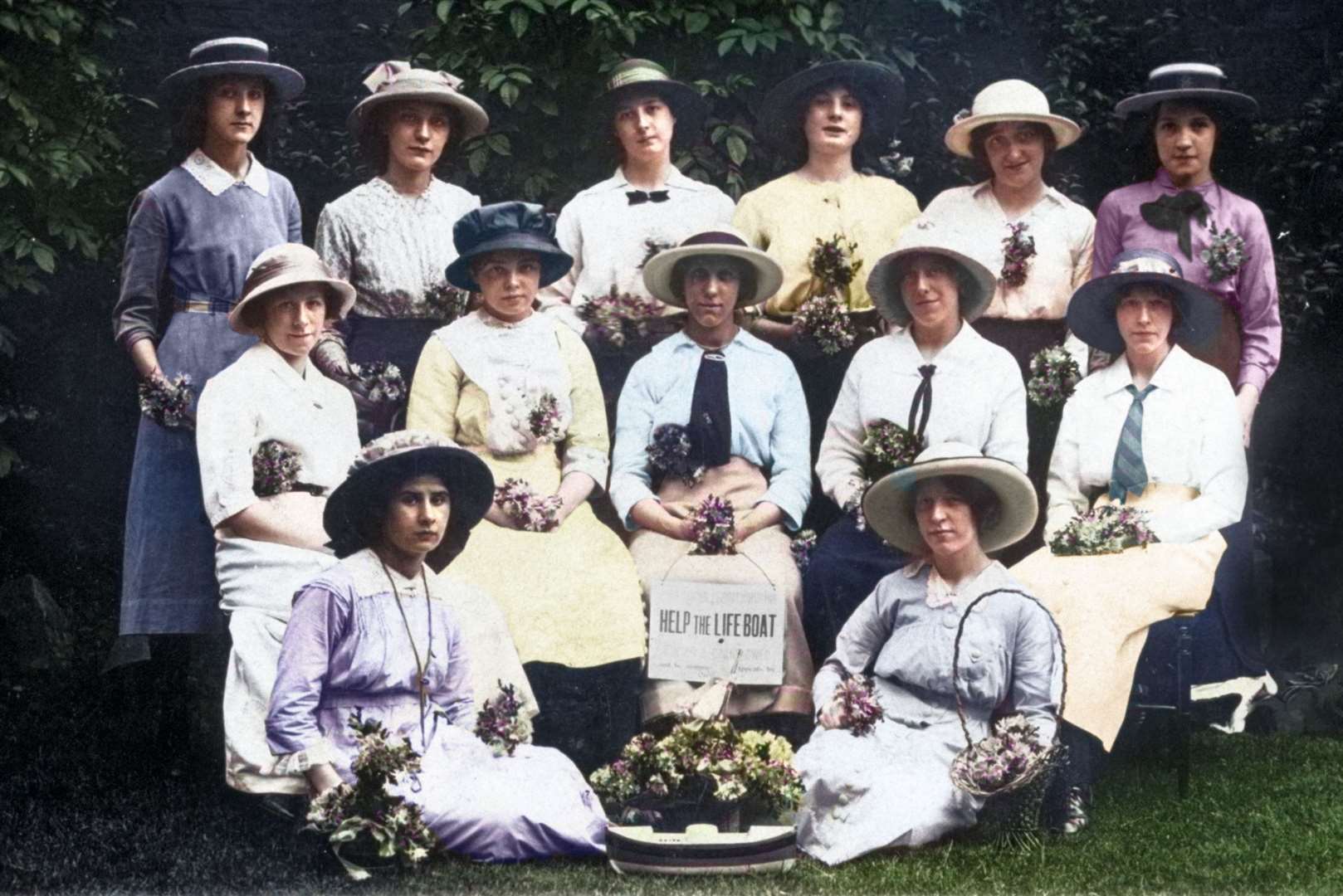 A Ladies’ Guild in 1913 – this image has been painstakingly cleaned and colourised using digital technology to shine new light on 200 years of the RNLI. Image: RNLI.