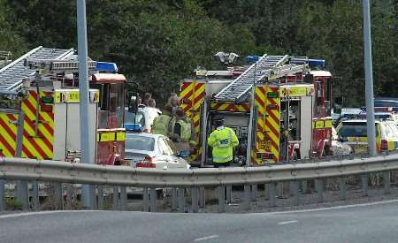 The emergency services at the scene of the smash. Picture: BARRY DUFFIELD