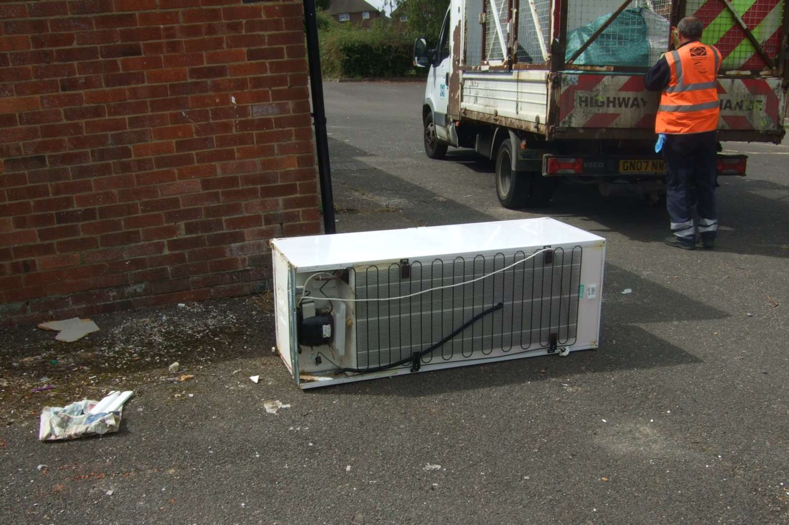 The Tunbridge Wells Council street cleaning team find a fridge that has been dumped on a street corner during their litter-blitz