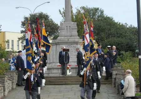 Standard bearers on parade at the war memorial . Picture: BARRY DUFFIELD