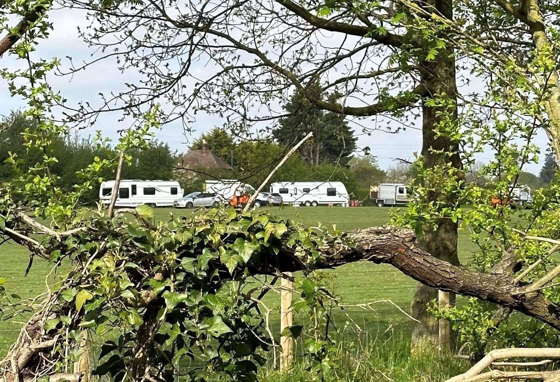 Travellers pitched up at Riverside Country Park in Gillingham in April