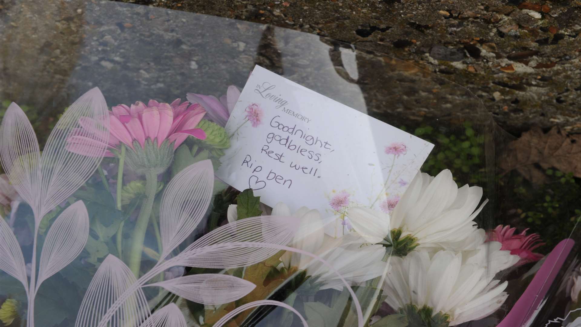 Flowers placed by the river in Strood where Ben was found