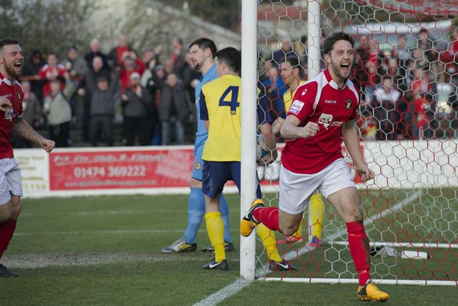 Dean Rance wheels away after making it 2-0 Picture: Andy Payton