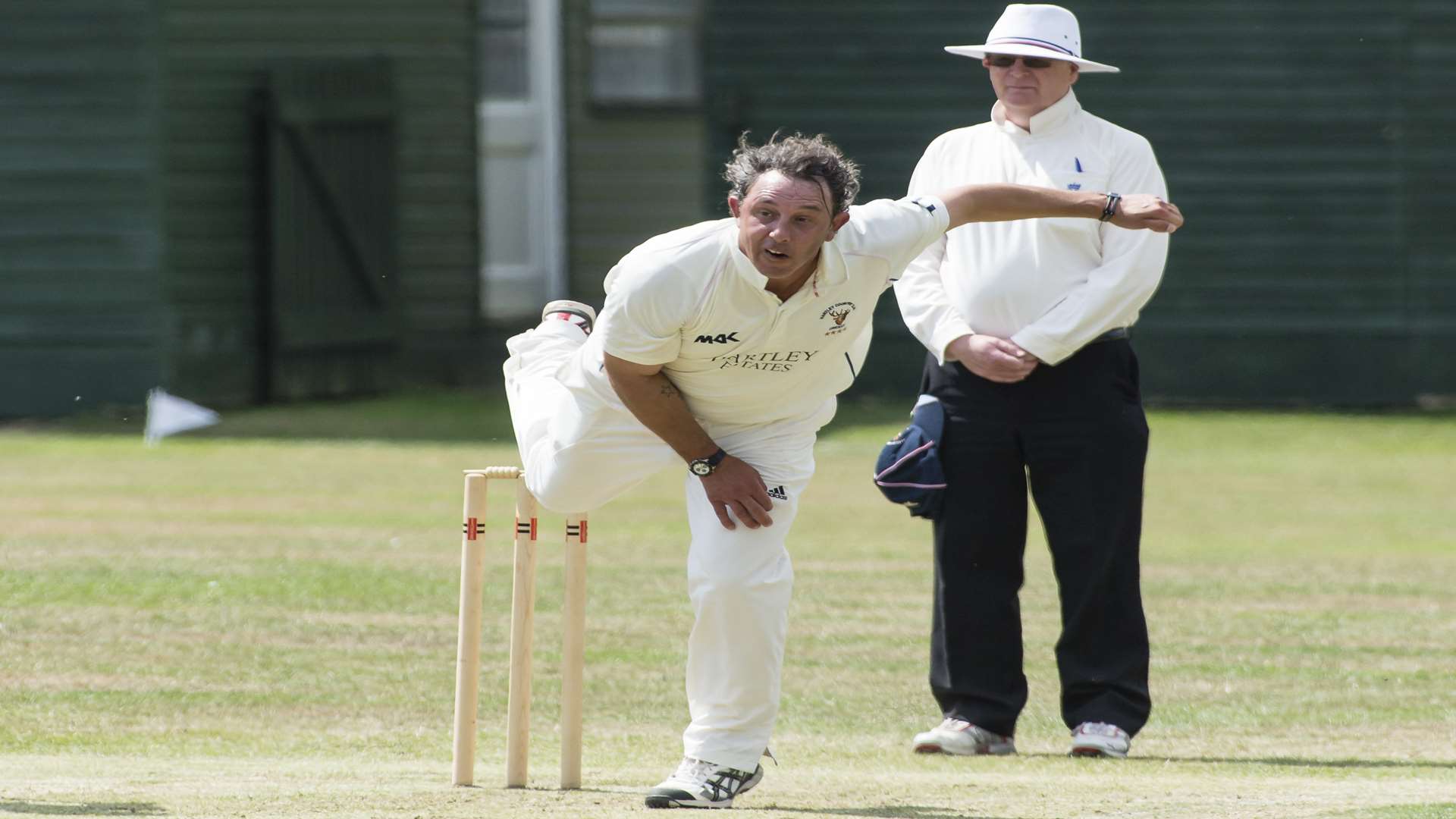 Andy Tutt bowling for Hartley against Sevenoaks Vine on Saturday Picture: Andy Payton