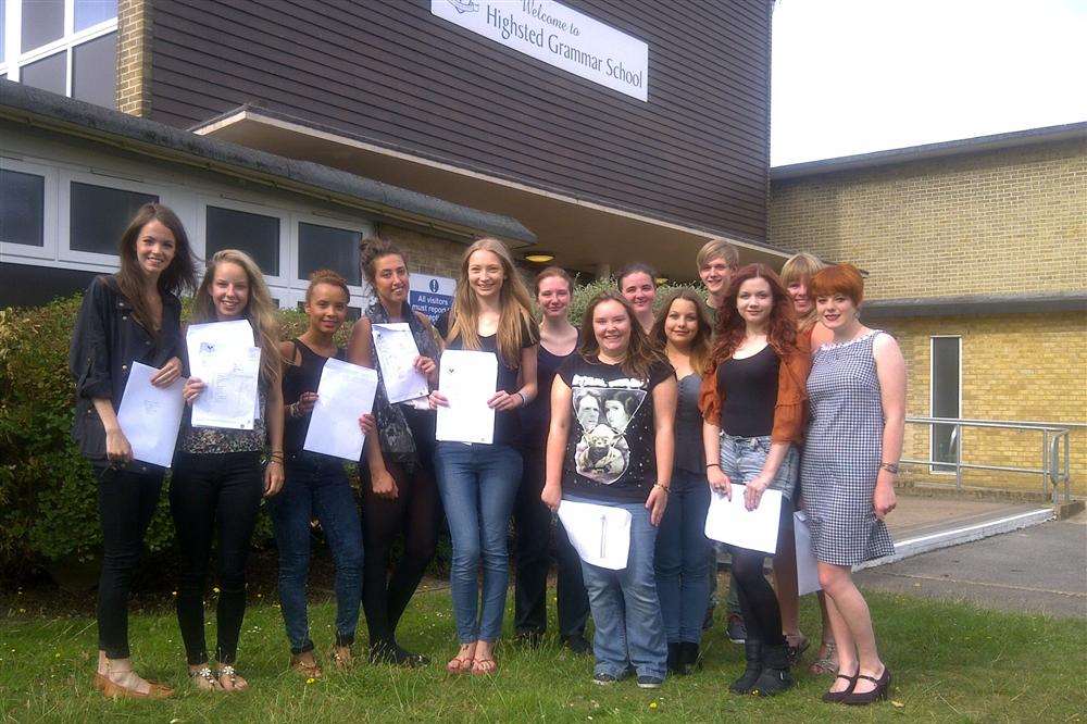 Students at Highsted Grammar School celebrate their A-level results.