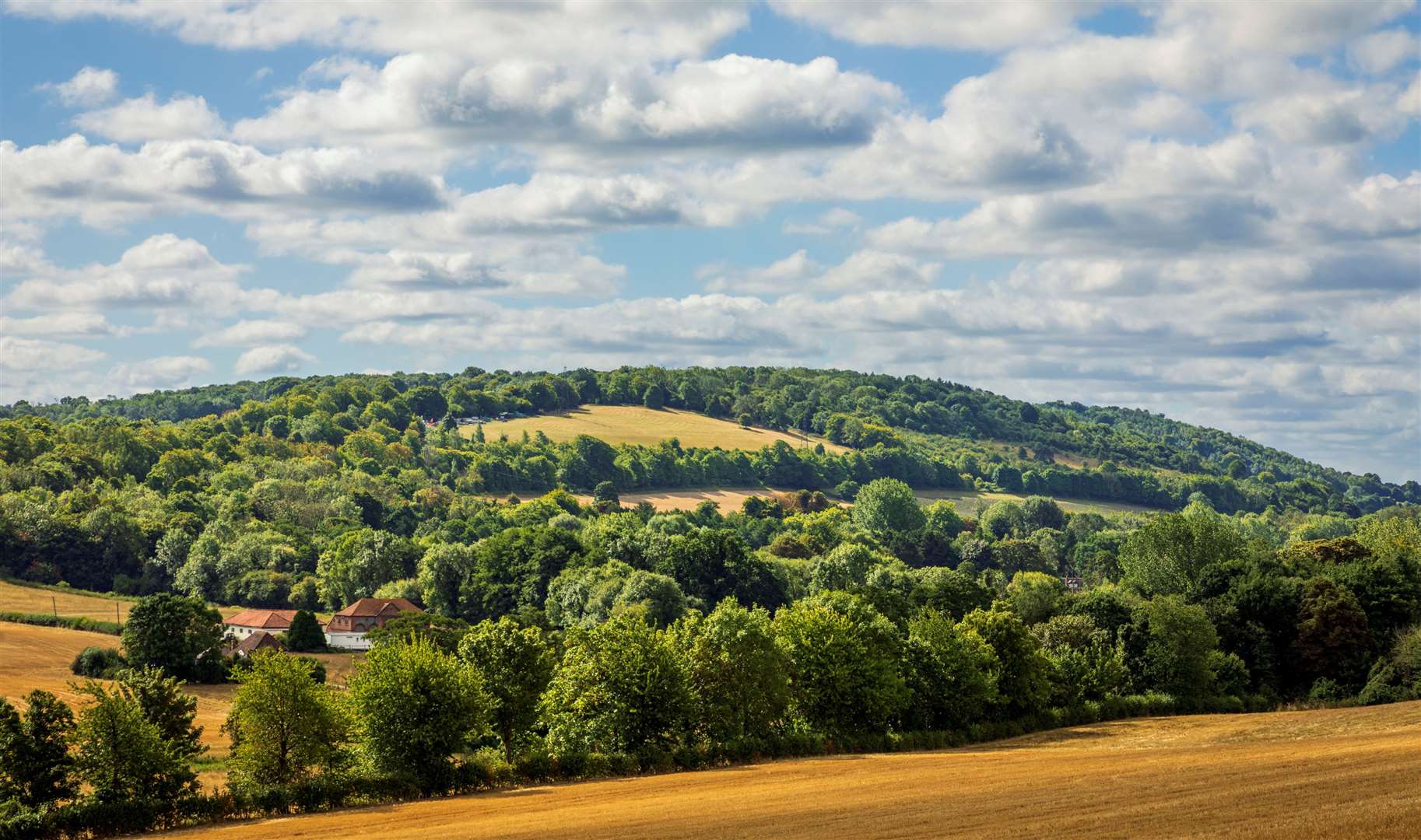 View of Rounds Hill on the Kent Downs from Lullingstone Country Park in Eynsford